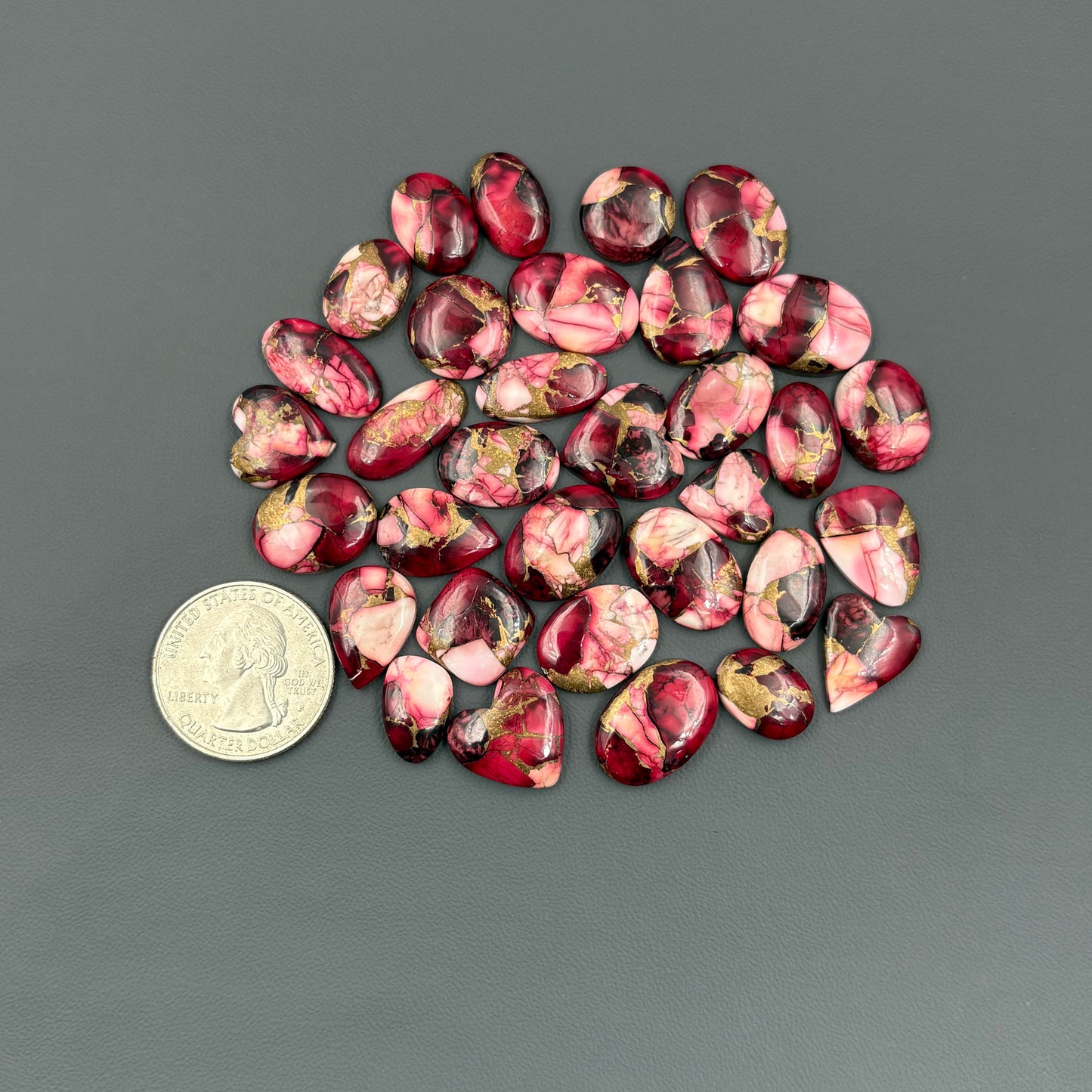 Kingman Red Rose Dahlia - Loose Cabs - Wholesale Lot - 33 Pcs