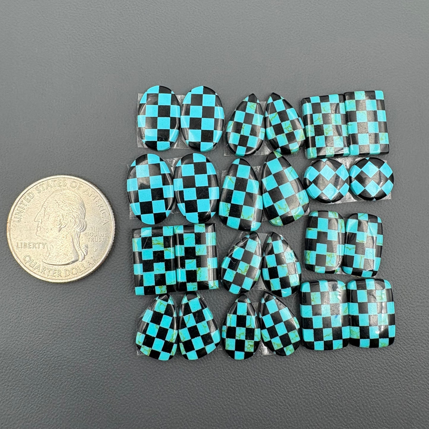 Blue & Black Checker Board- Matching Pairs - Loose Cabs - Wholesale Lot - 12 Pair