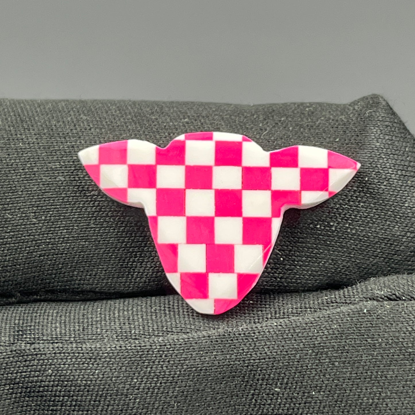 Pink & White Checker Board Cabochon - Cow Head