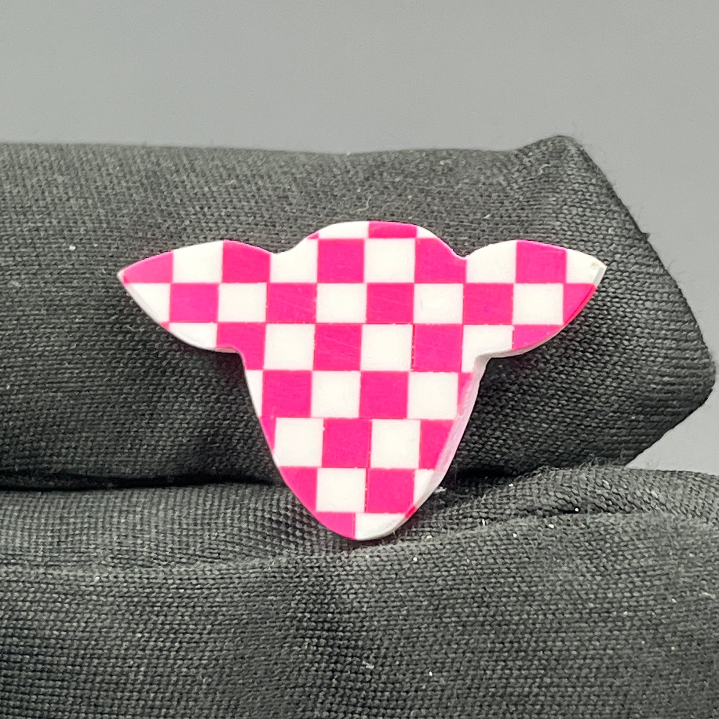 Pink & White Checker Board Cabochon - Cow Head