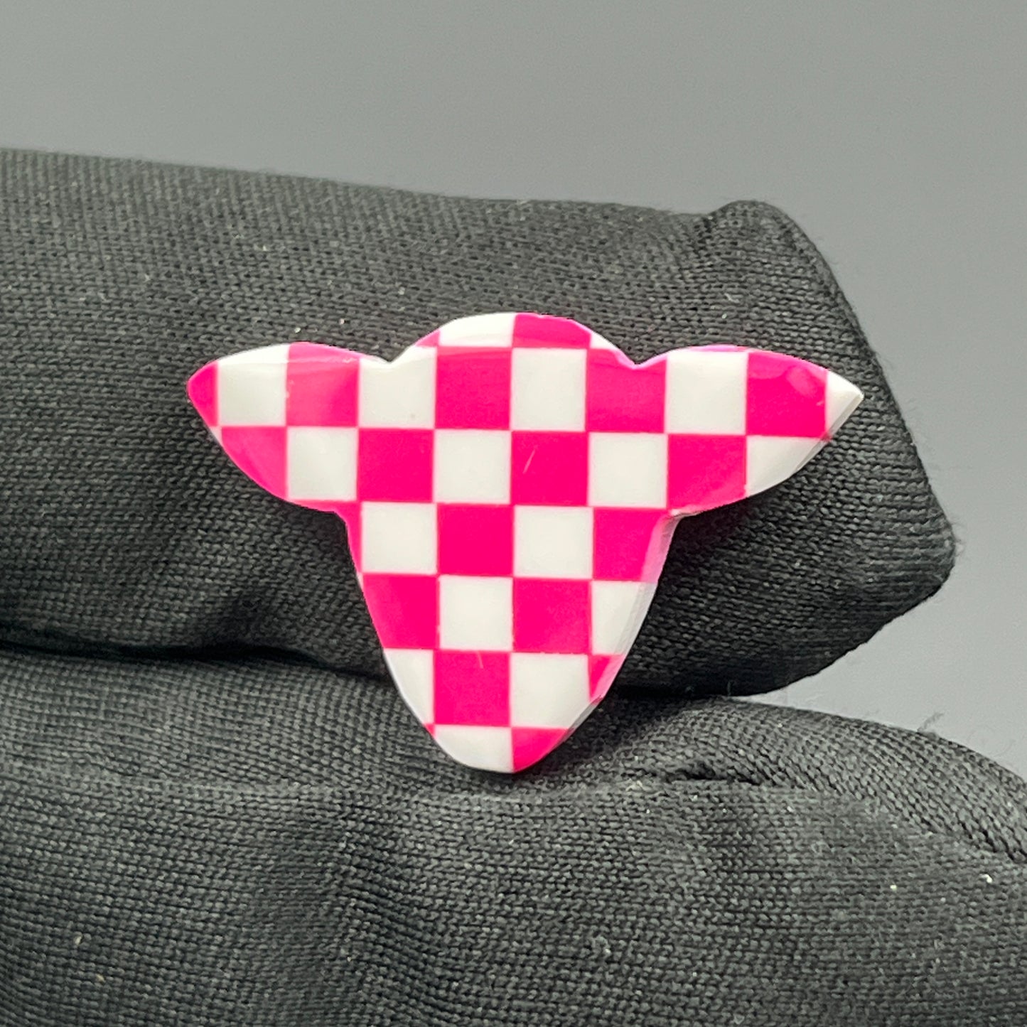 Pink & White Checker Board Cabochon - Cow Head