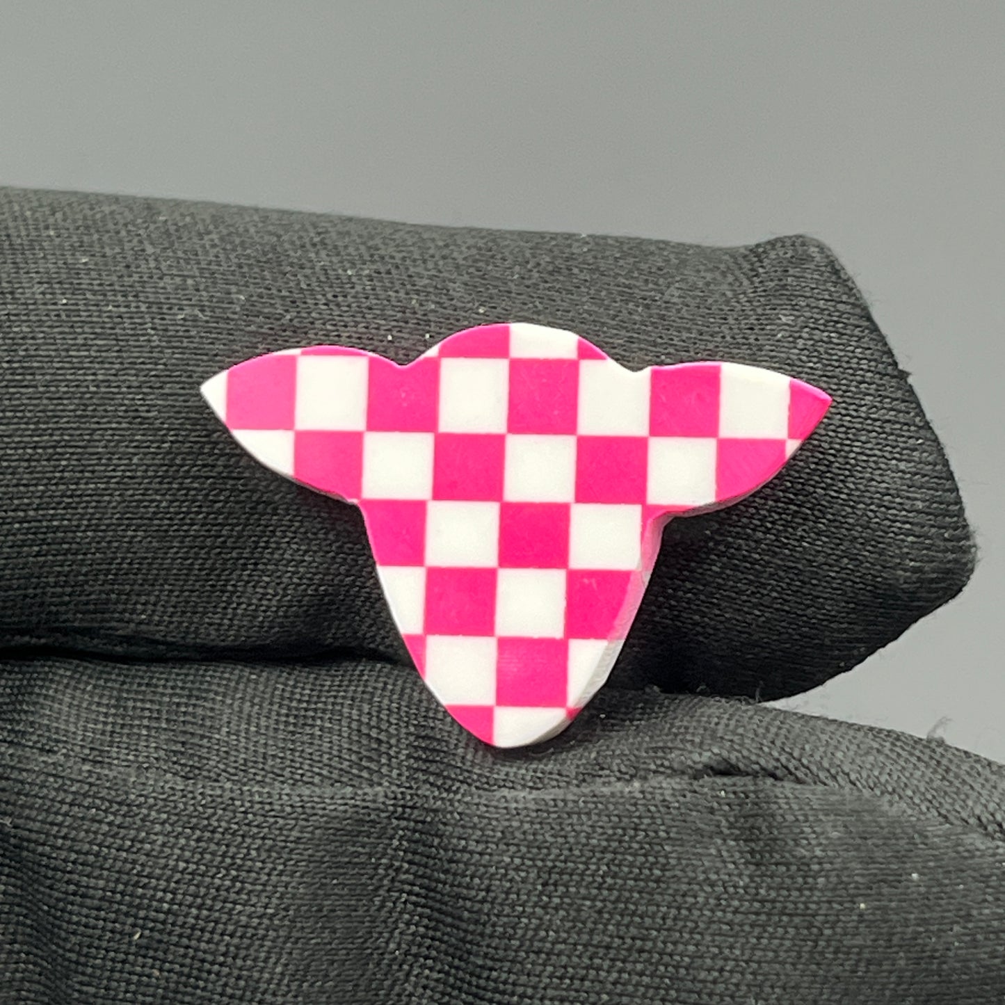 Pink & White Checker Board Cabochon - Cow Head