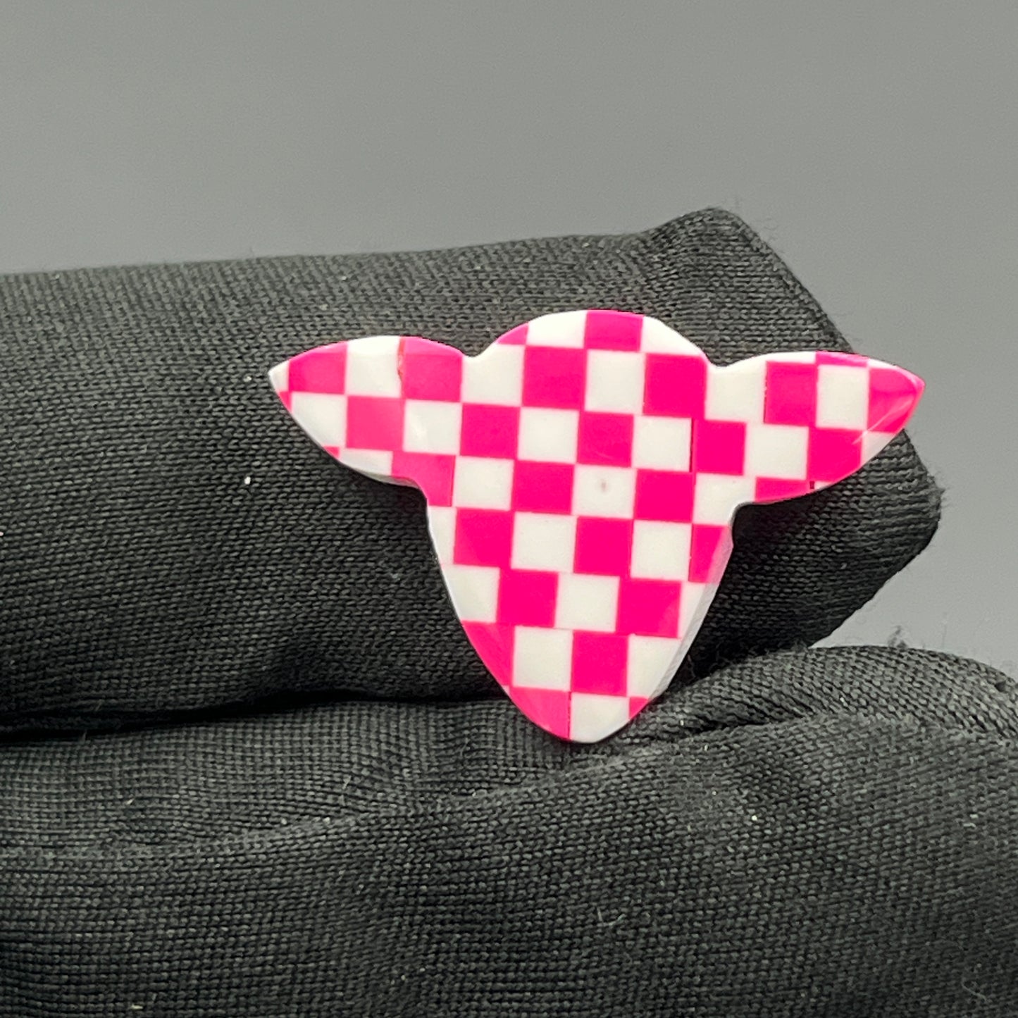 Pink & White Checker Board Cabochon - Cow Head