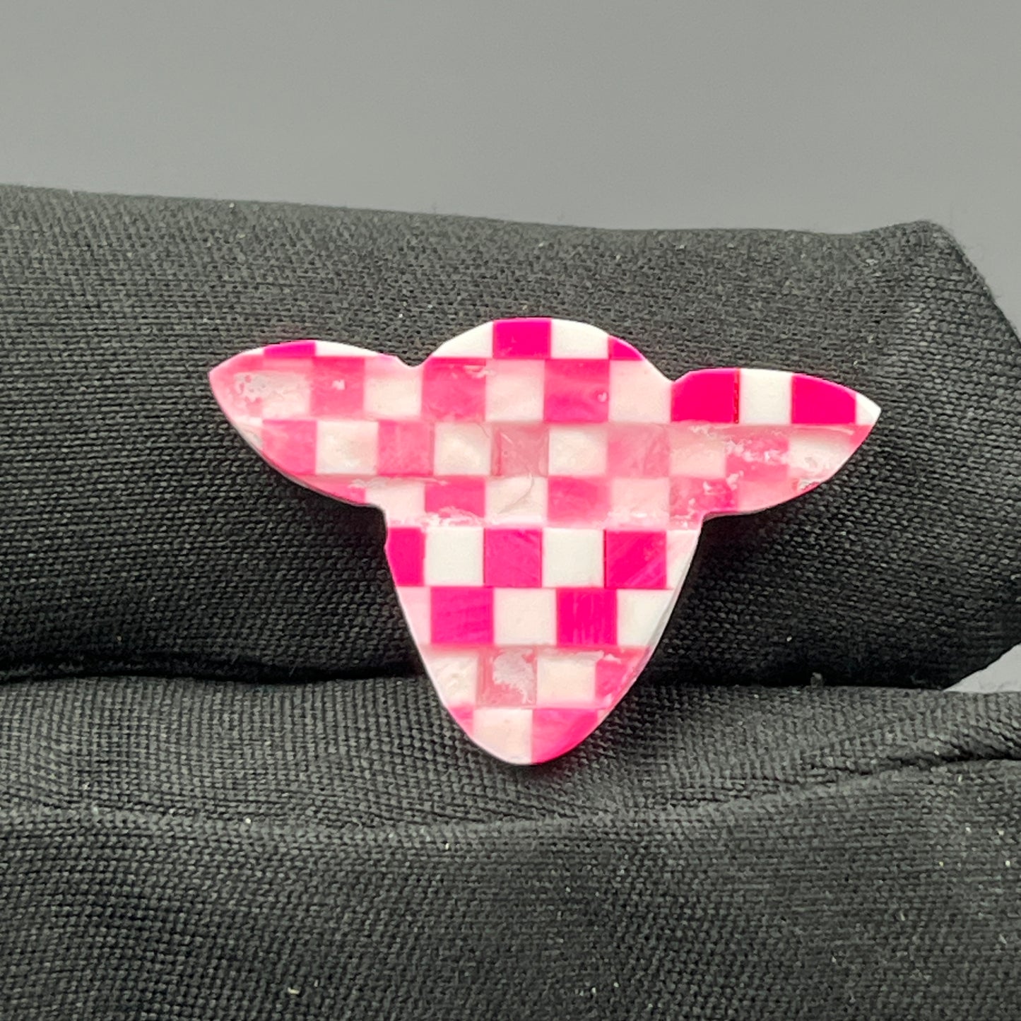 Pink & White Checker Board Cabochon - Cow Head