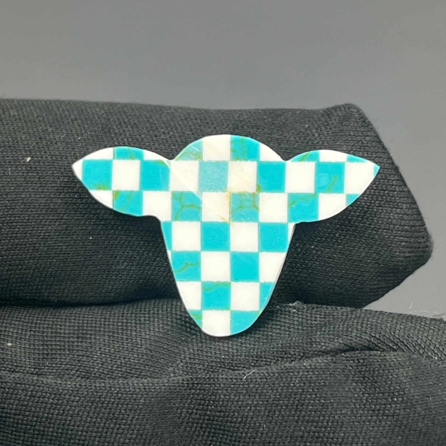 Blue & White Checker Board Cabochon - Cow Head