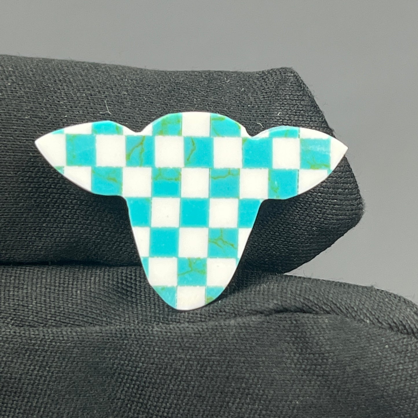 Blue & White Checker Board Cabochon - Cow Head
