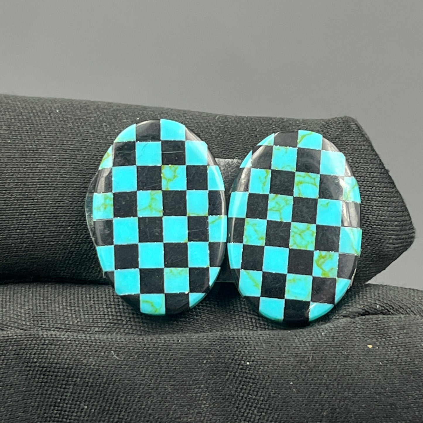 Blue & Black Checker Board- Matching Pairs - Oval