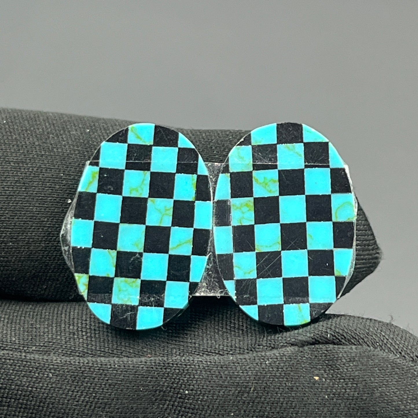Blue & Black Checker Board- Matching Pairs - Oval
