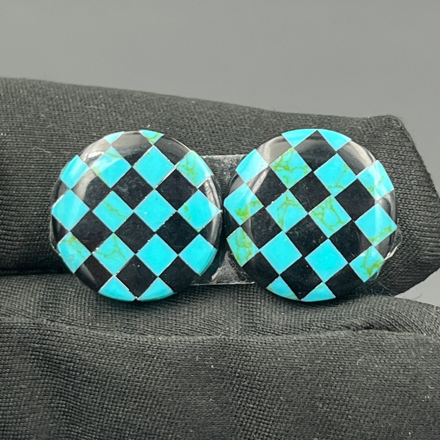 Blue & Black Checker Board- Matching Pairs - Round