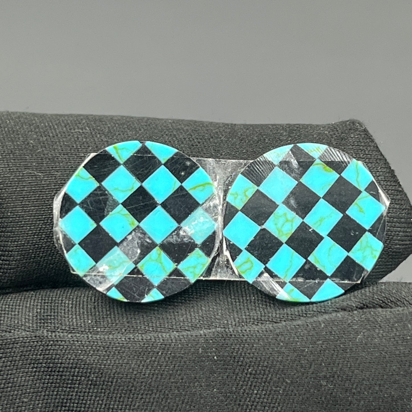 Blue & Black Checker Board- Matching Pairs - Round