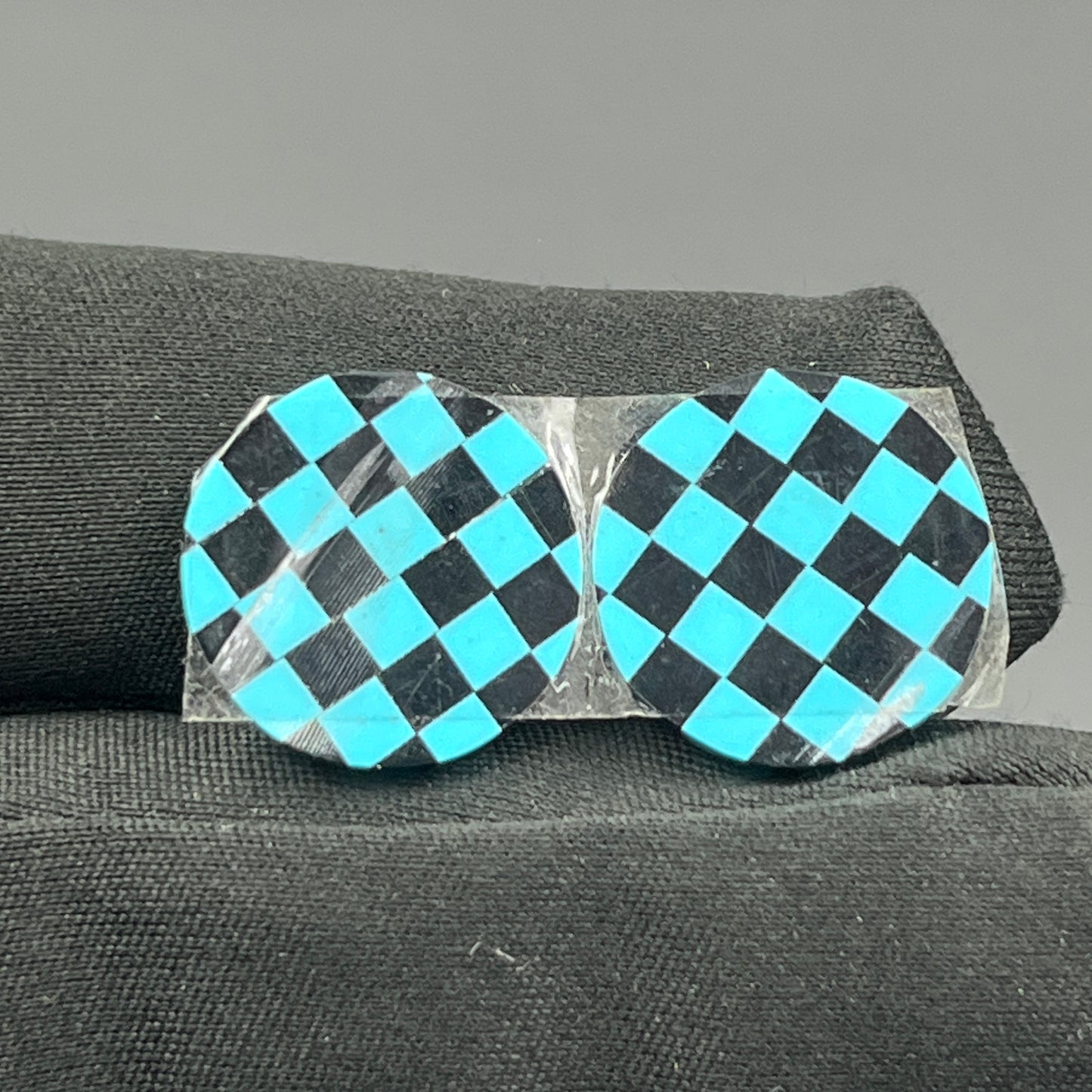 Blue & Black Checker Board- Matching Pairs - Round