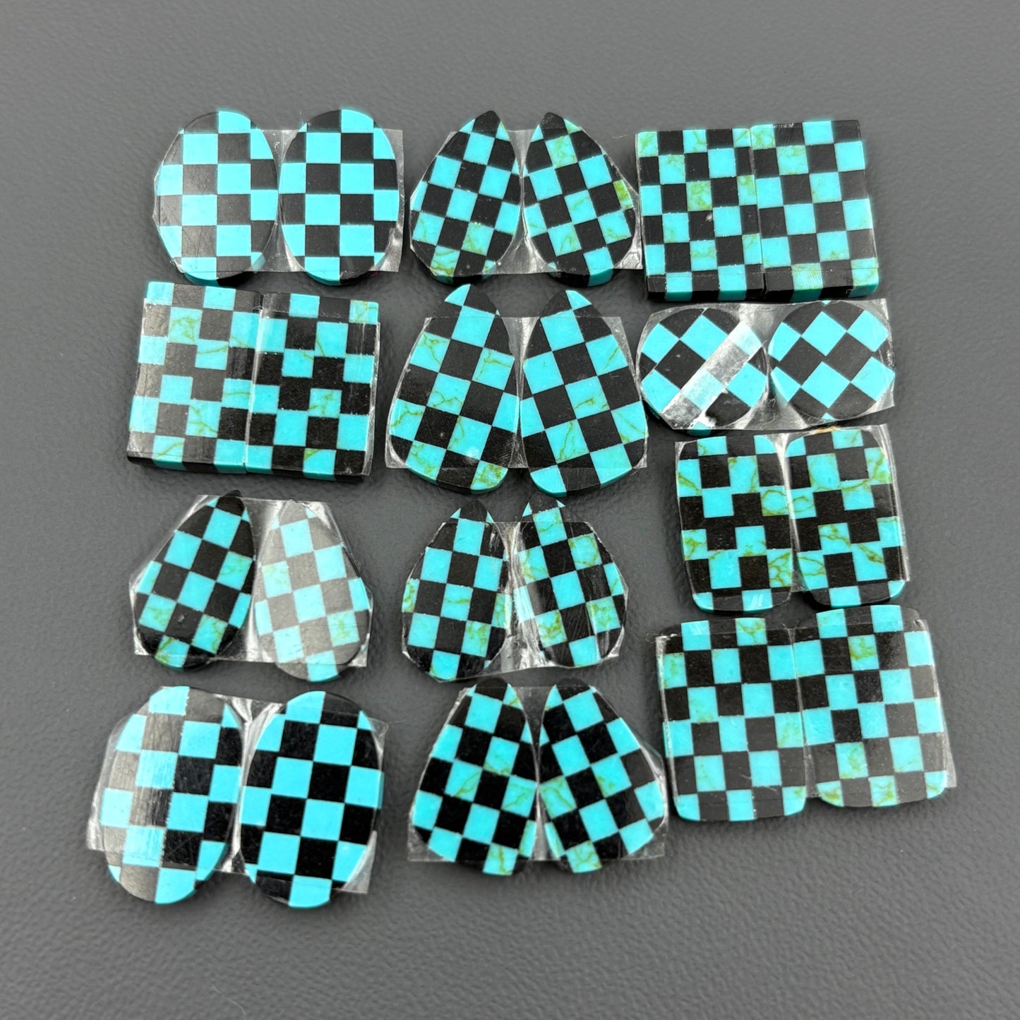 Blue & Black Checker Board- Matching Pairs - Loose Cabs - Wholesale Lot - 12 Pair