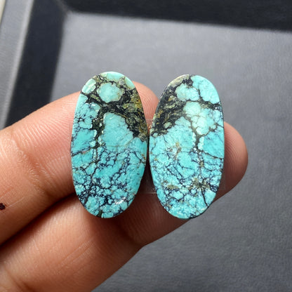 AAA Hubei Turquoise Pair - Oval