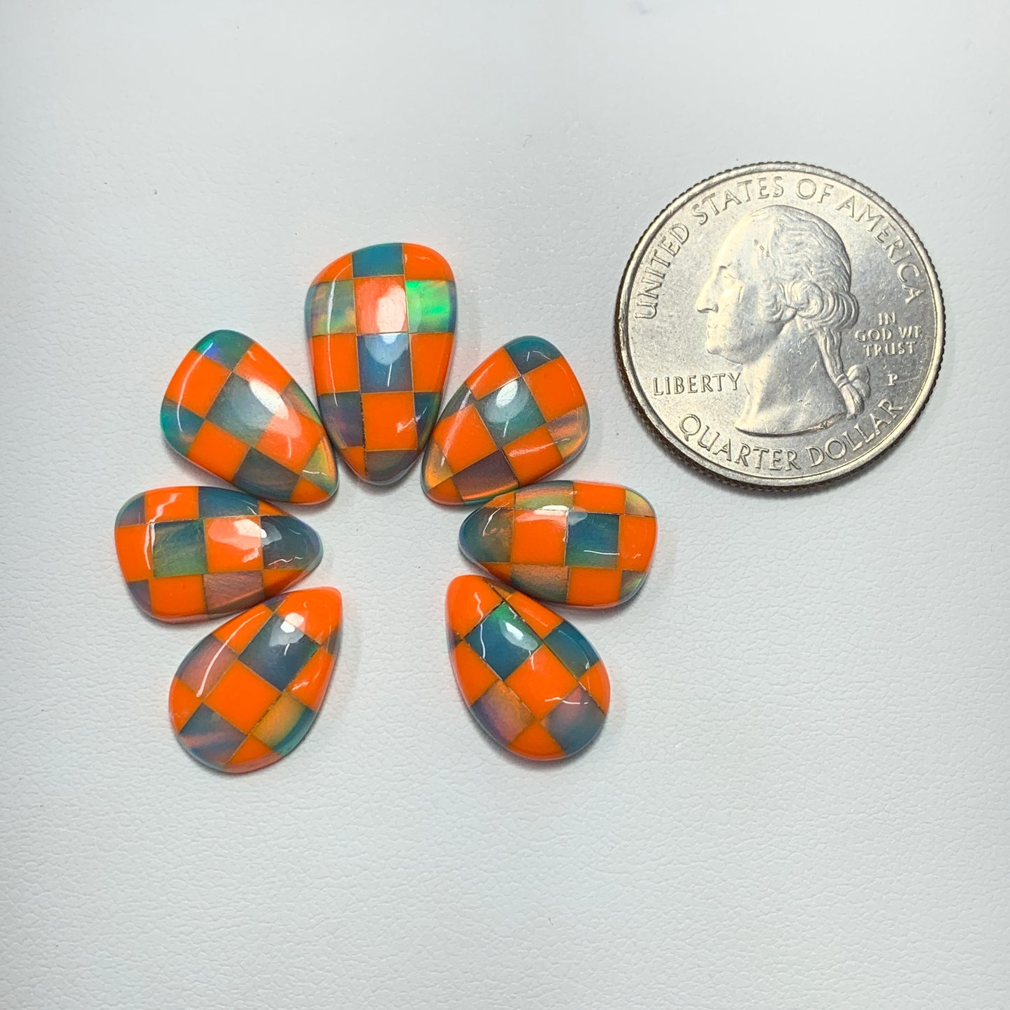 Aura Opal Checkered Lot - Orange & Teal Green