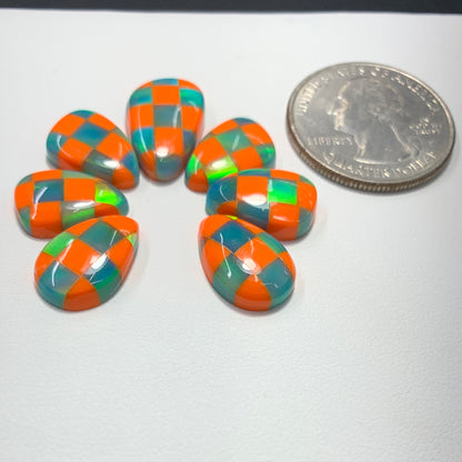 Aura Opal Checkered Lot - Orange & Teal Green