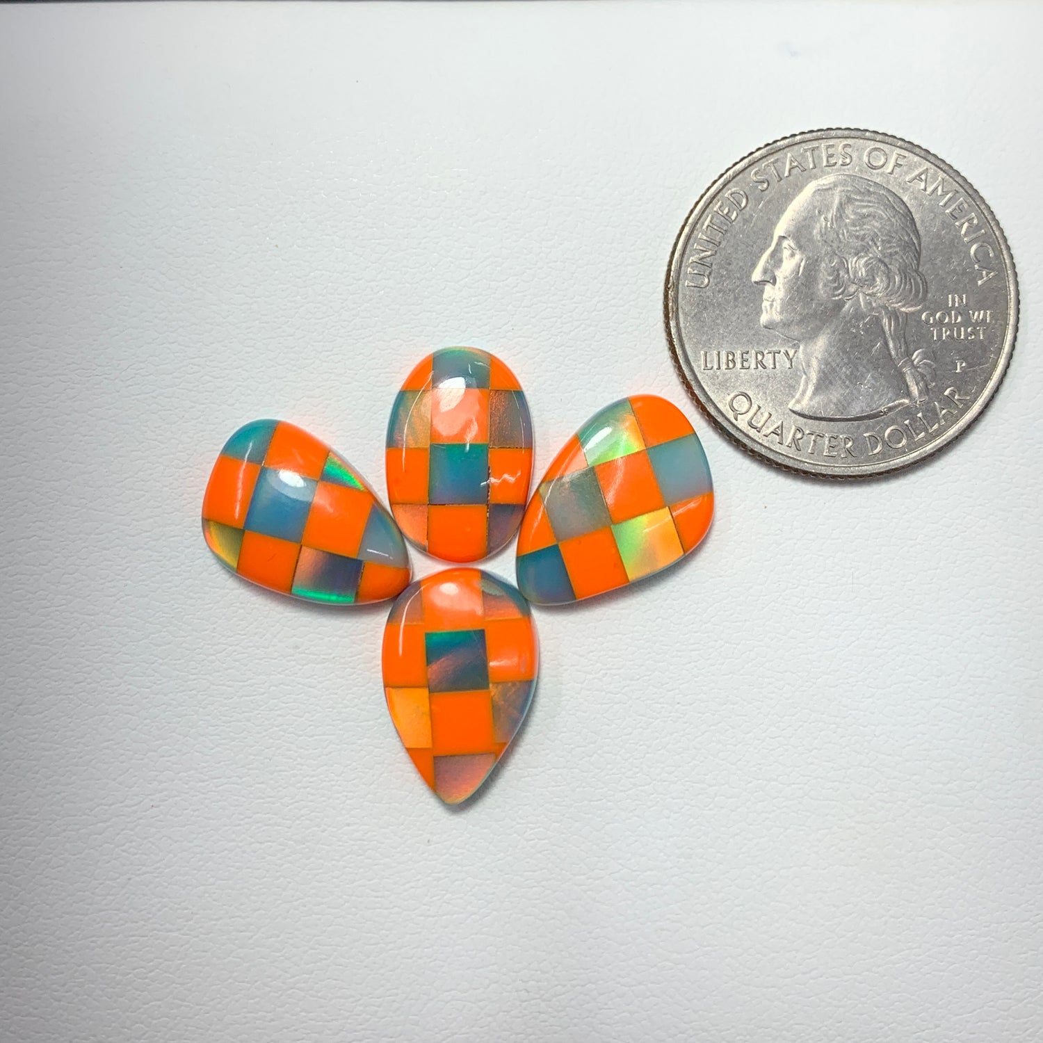 Aura Opal Checkered Lot - Orange & Teal Green
