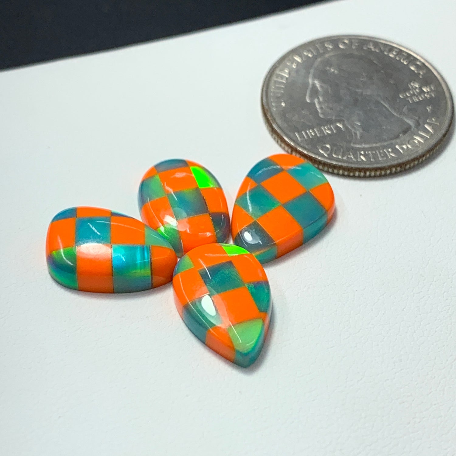 Aura Opal Checkered Lot - Orange & Teal Green