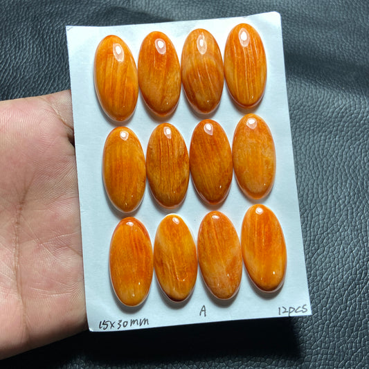 Orange Spiny Oyster Oval Shape Wholesale Lot - 12 Pcs
