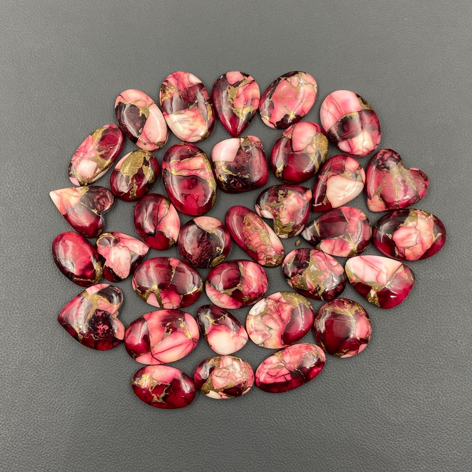 Kingman Red Rose Dahlia - Loose Cabs - Wholesale Lot - 33 Pcs