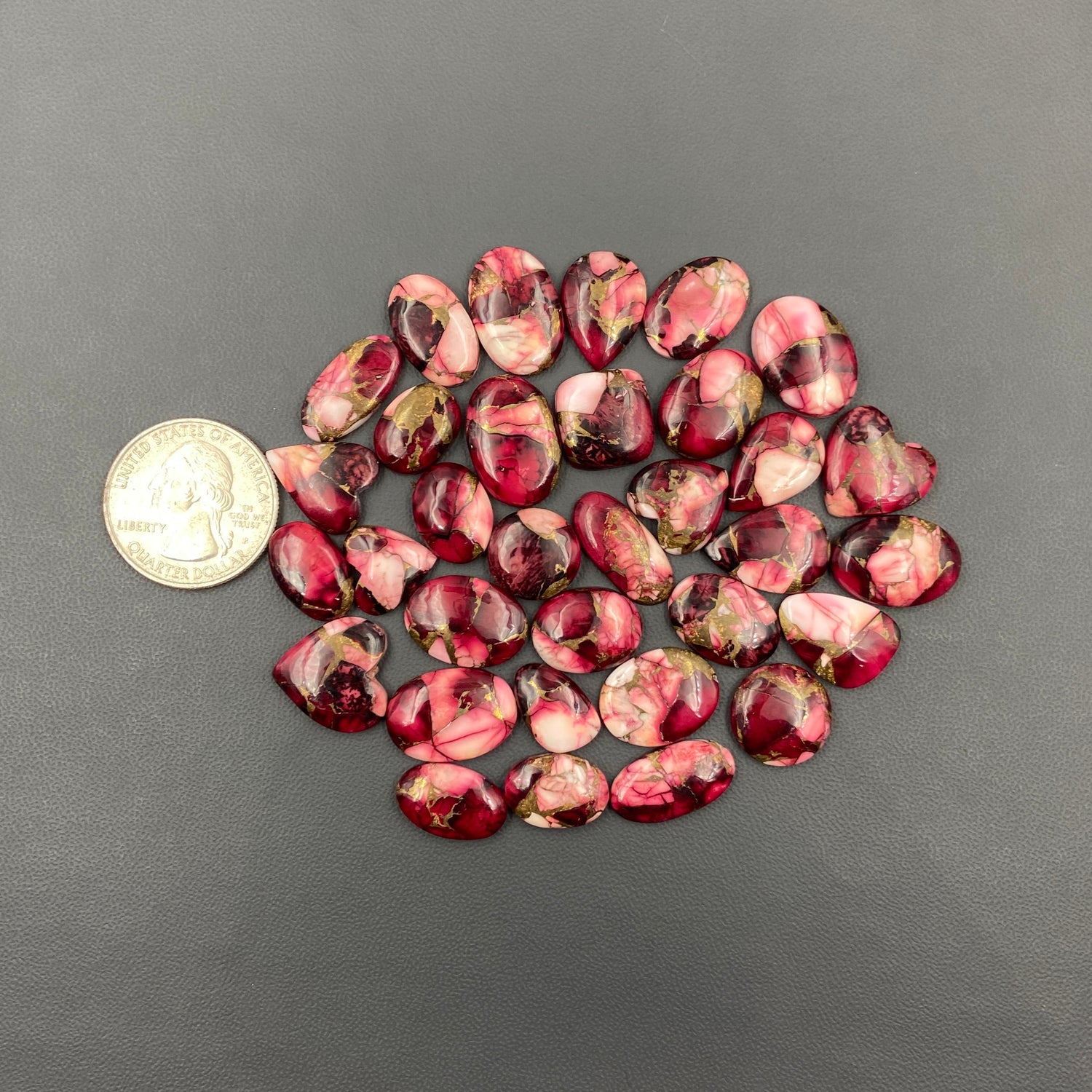 Kingman Red Rose Dahlia - Loose Cabs - Wholesale Lot - 33 Pcs