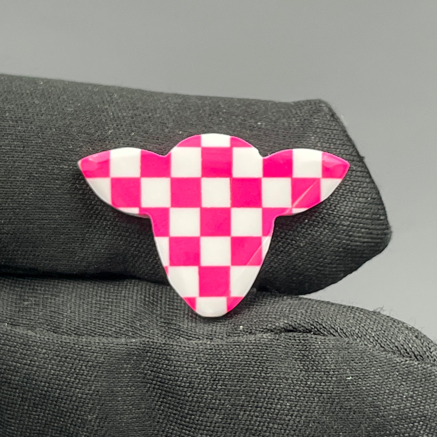 Pink & White Checker Board Cabochon - Cow Head