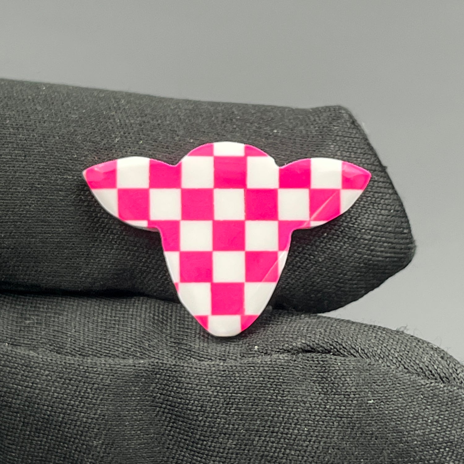 Pink & White Checker Board Cabochon - Cow Head
