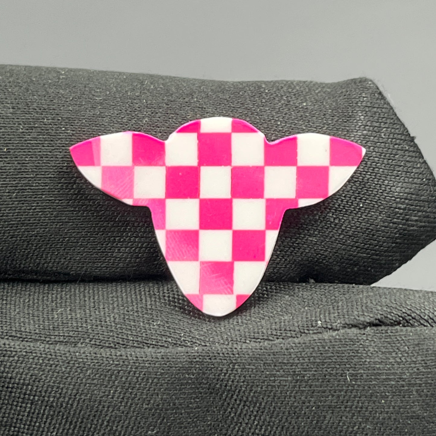 Pink & White Checker Board Cabochon - Cow Head