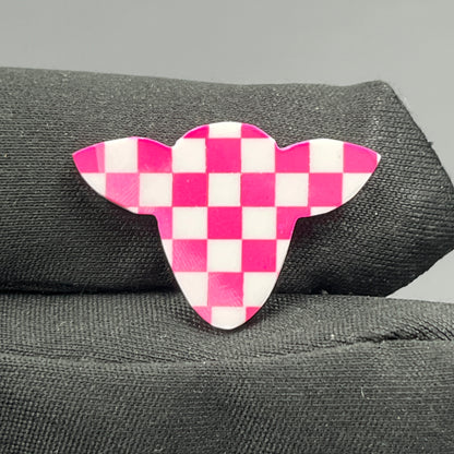 Pink & White Checker Board Cabochon - Cow Head