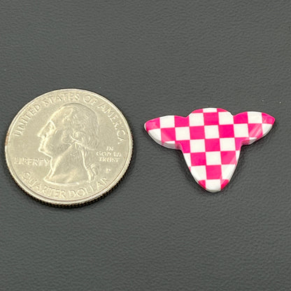 Pink & White Checker Board Cabochon - Cow Head