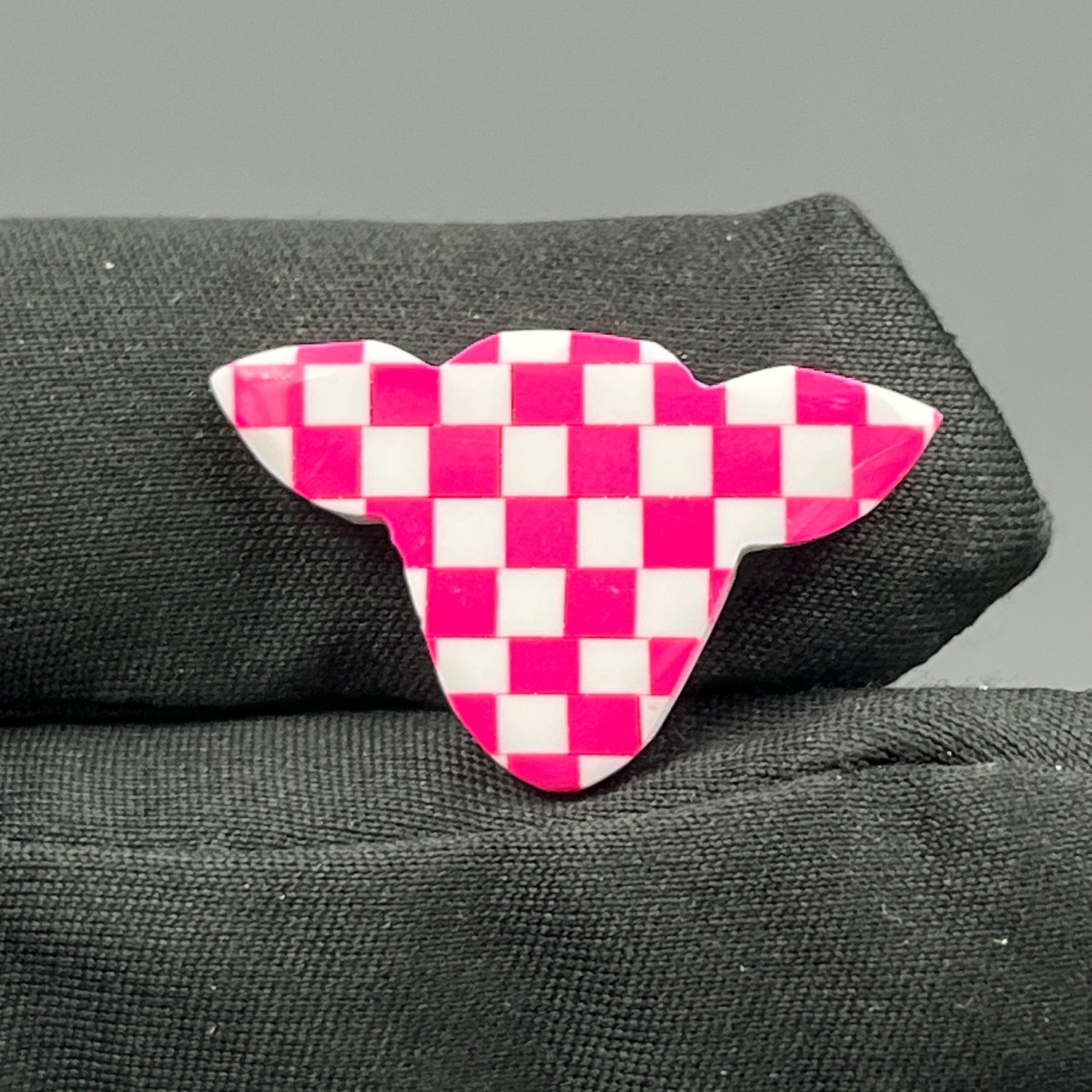Pink & White Checker Board Cabochon - Cow Head