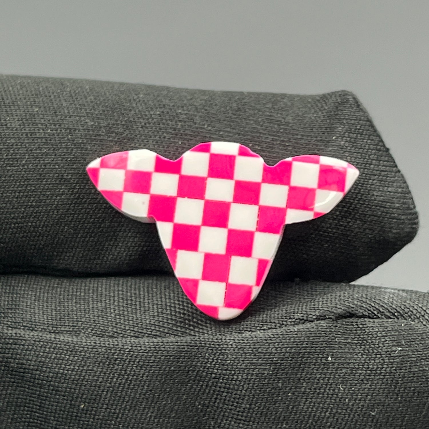 Pink & White Checker Board Cabochon - Cow Head