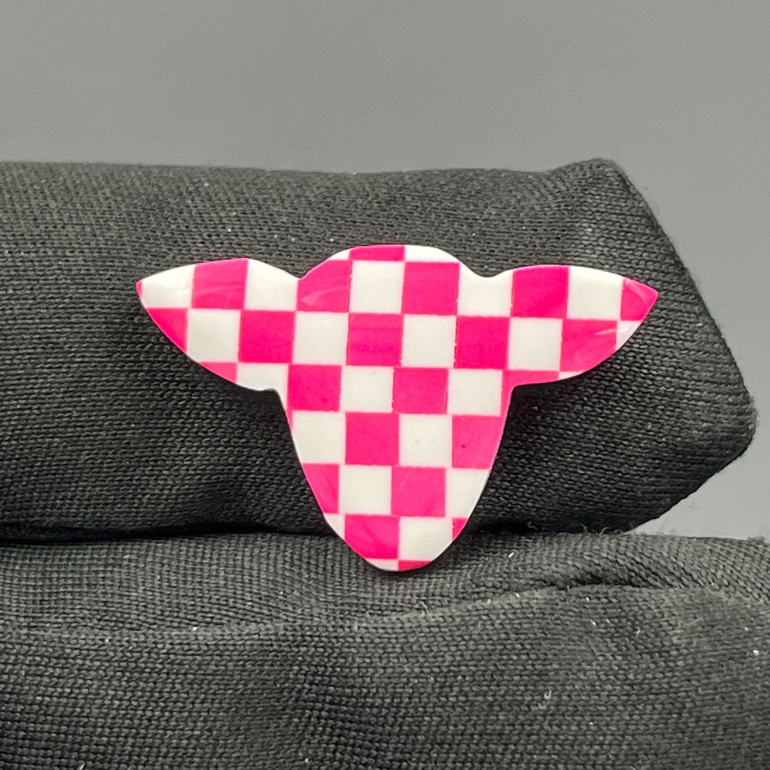 Pink & White Checker Board Cabochon - Cow Head
