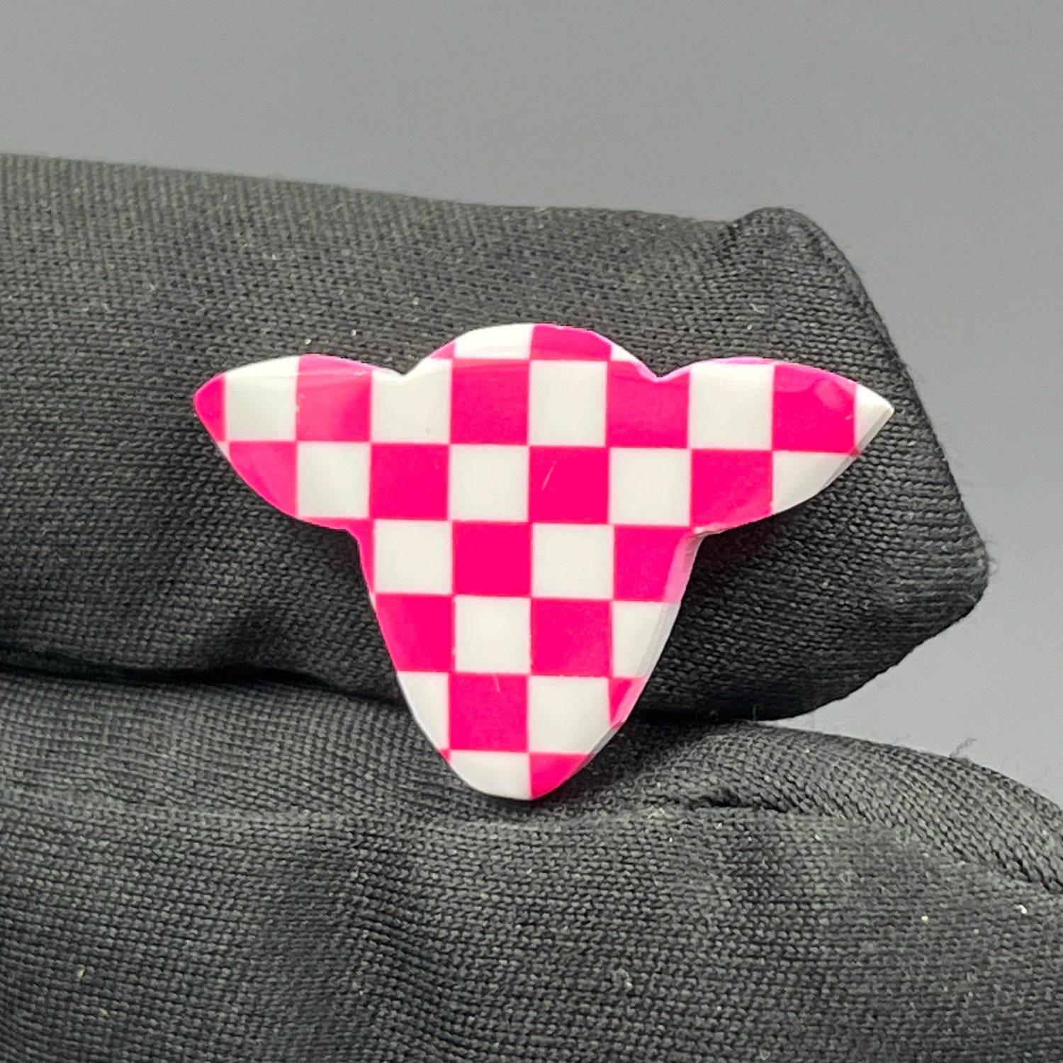 Pink & White Checker Board Cabochon - Cow Head