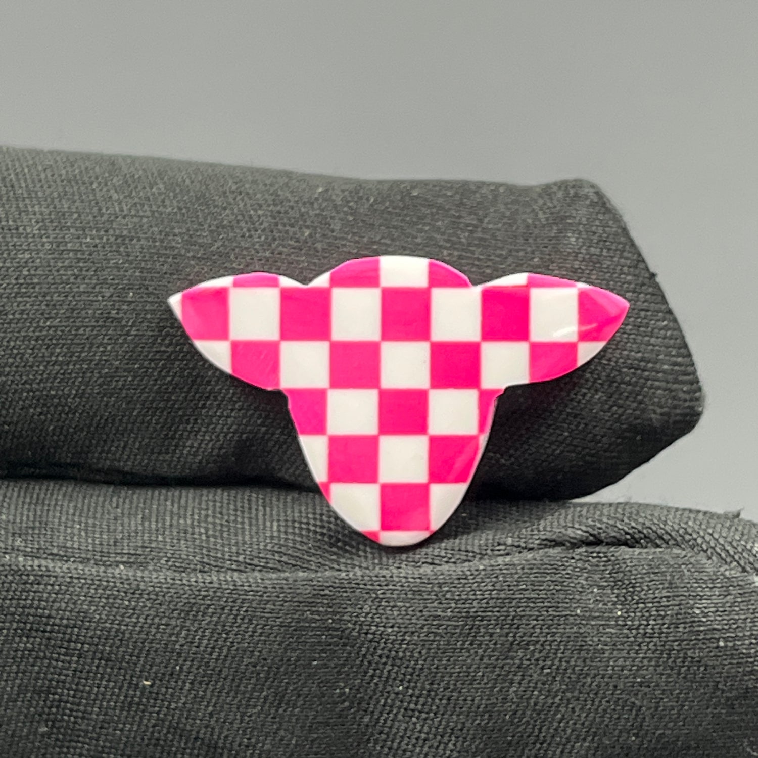 Pink & White Checker Board Cabochon - Cow Head