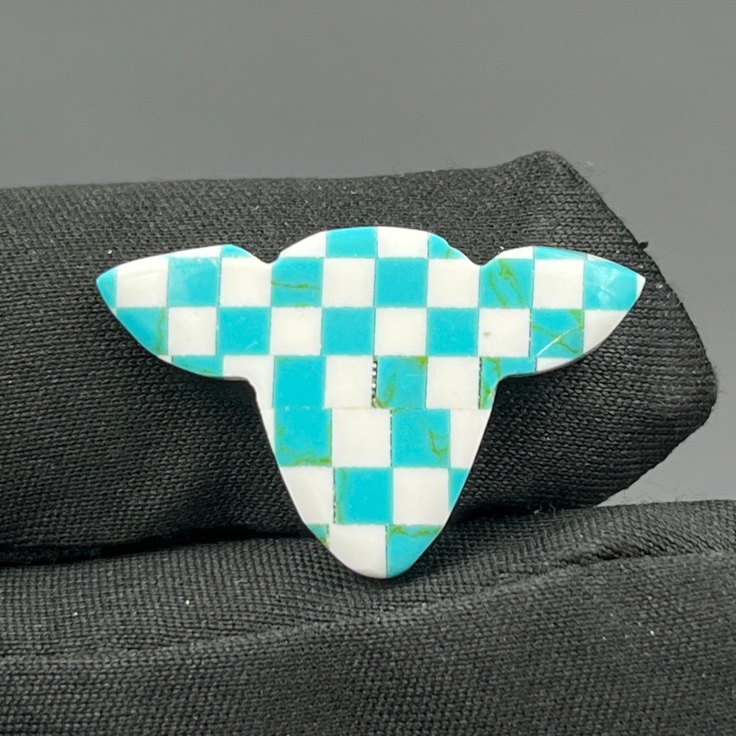 Blue & White Checker Board Cabochon - Cow Head