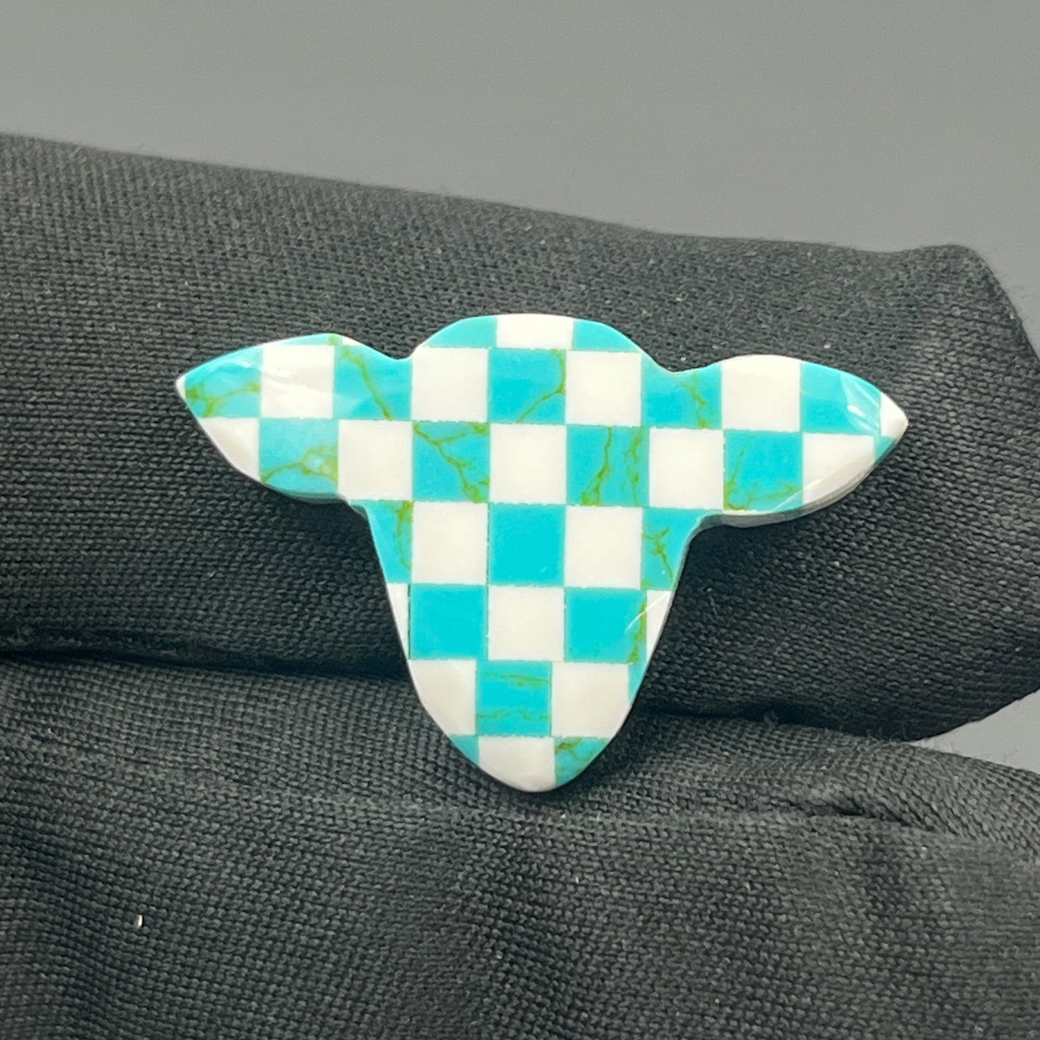 Blue & White Checker Board Cabochon - Cow Head