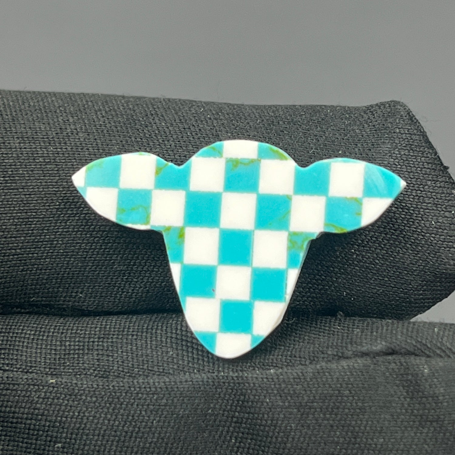 Blue & White Checker Board Cabochon - Cow Head