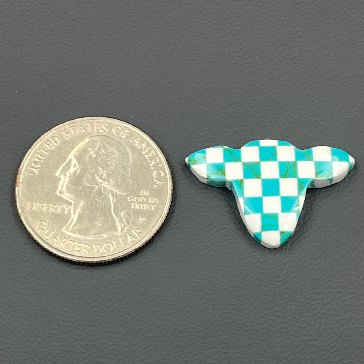 Blue & White Checker Board Cabochon - Cow Head
