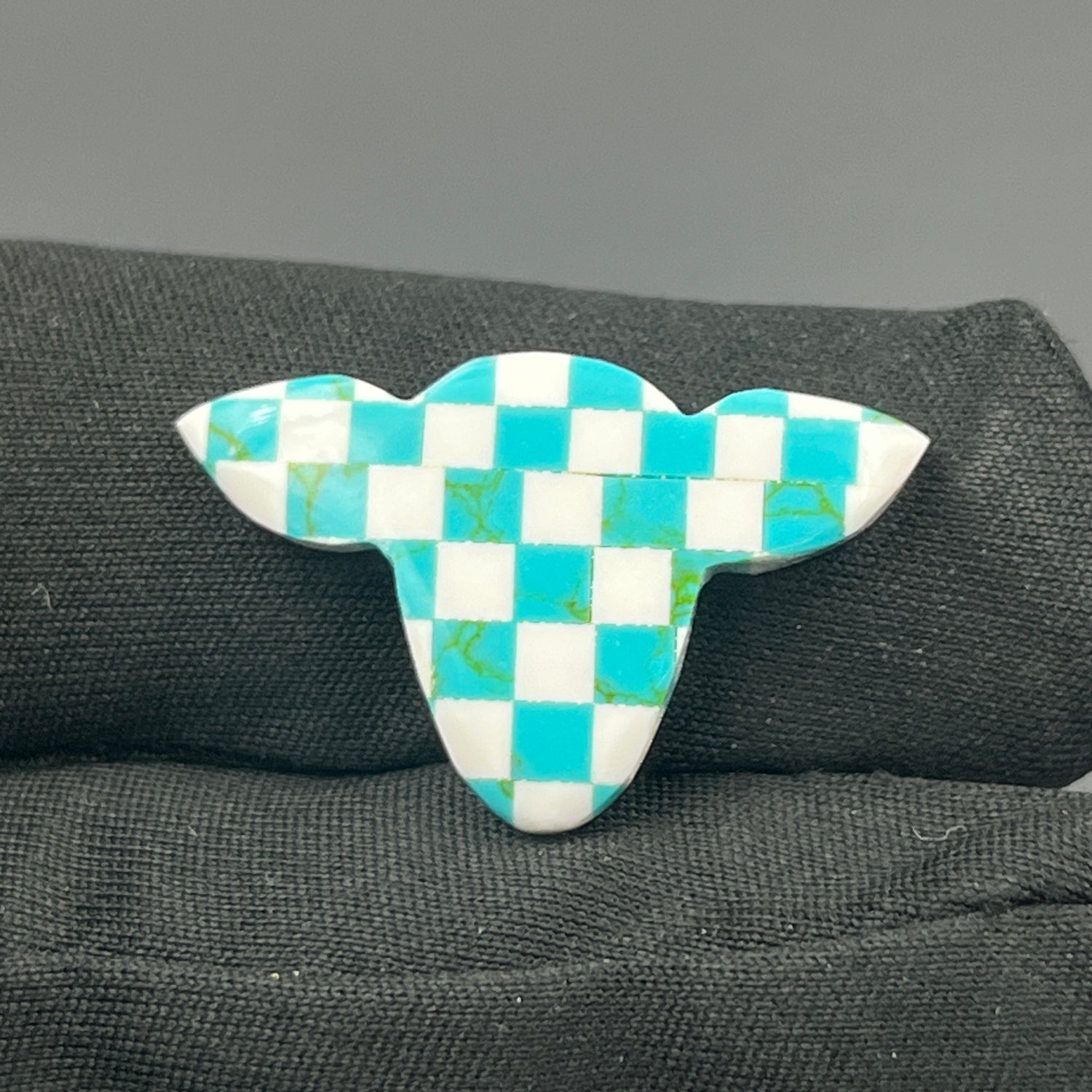 Blue & White Checker Board Cabochon - Cow Head