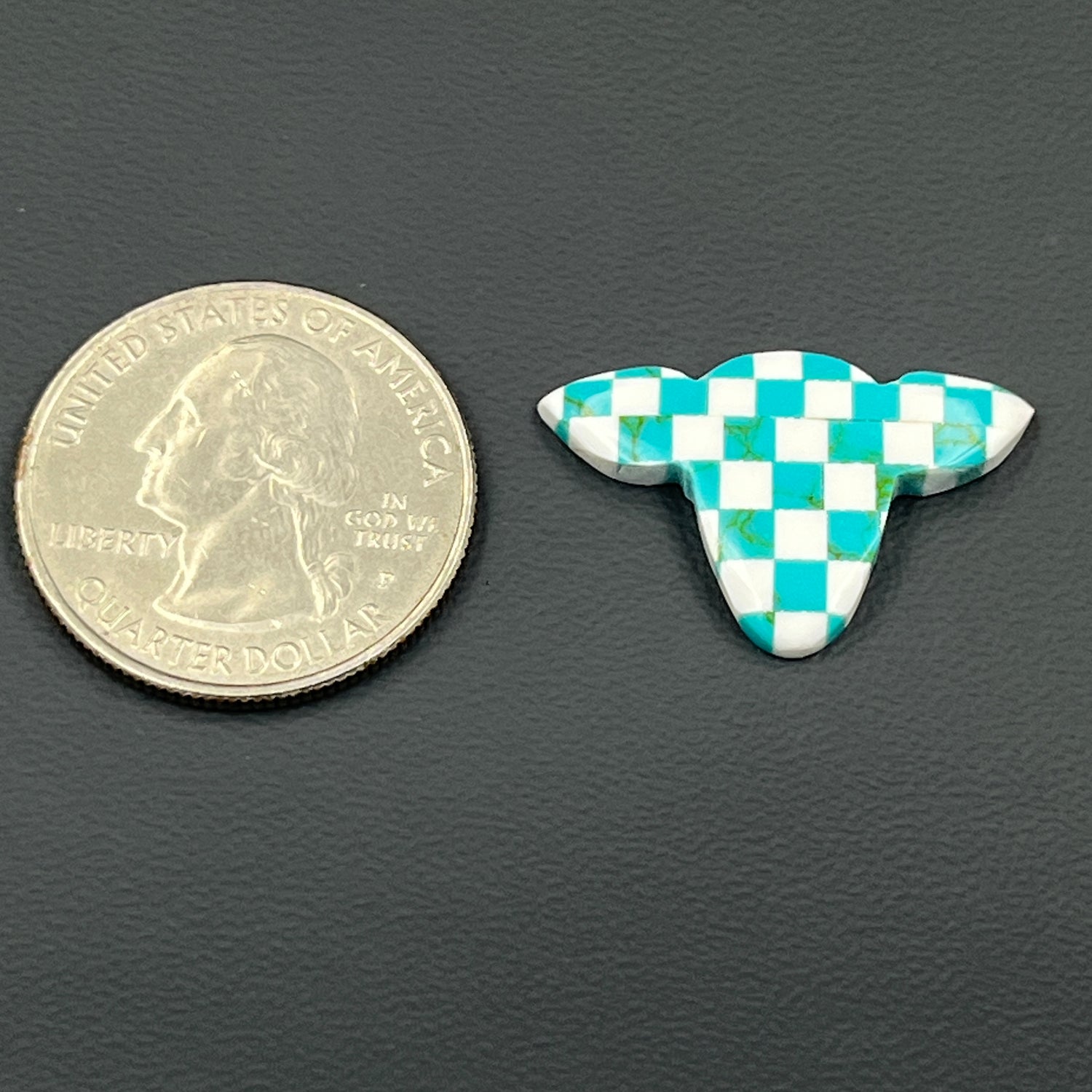 Blue & White Checker Board Cabochon - Cow Head