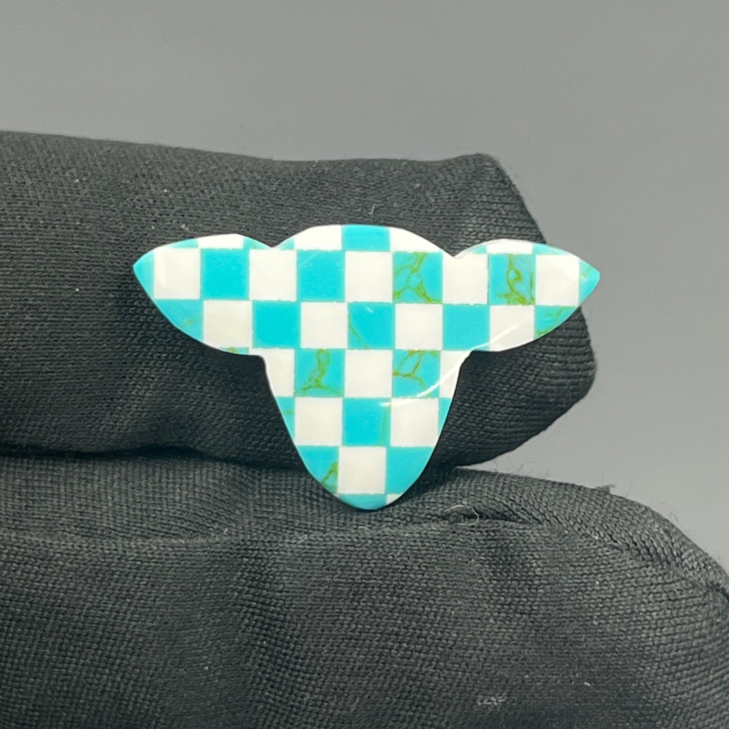 Blue & White Checker Board Cabochon - Cow Head