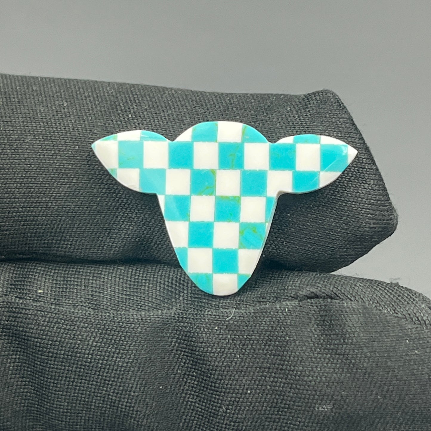 Blue & White Checker Board Cabochon - Cow Head
