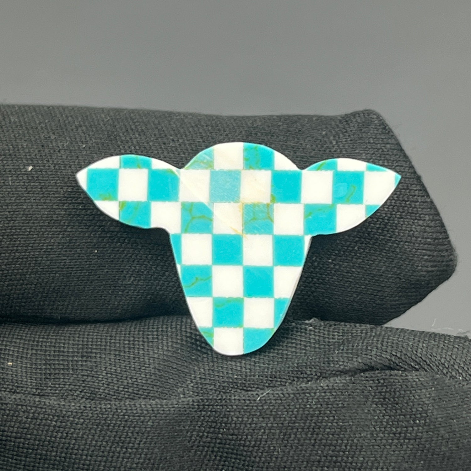 Blue & White Checker Board Cabochon - Cow Head