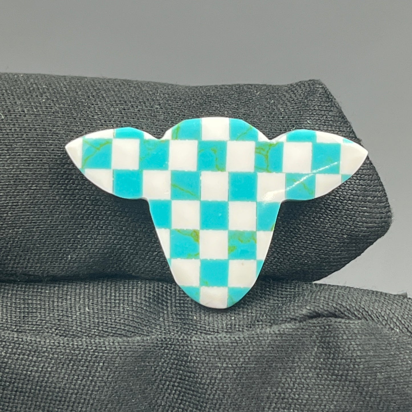 Blue & White Checker Board Cabochon - Cow Head