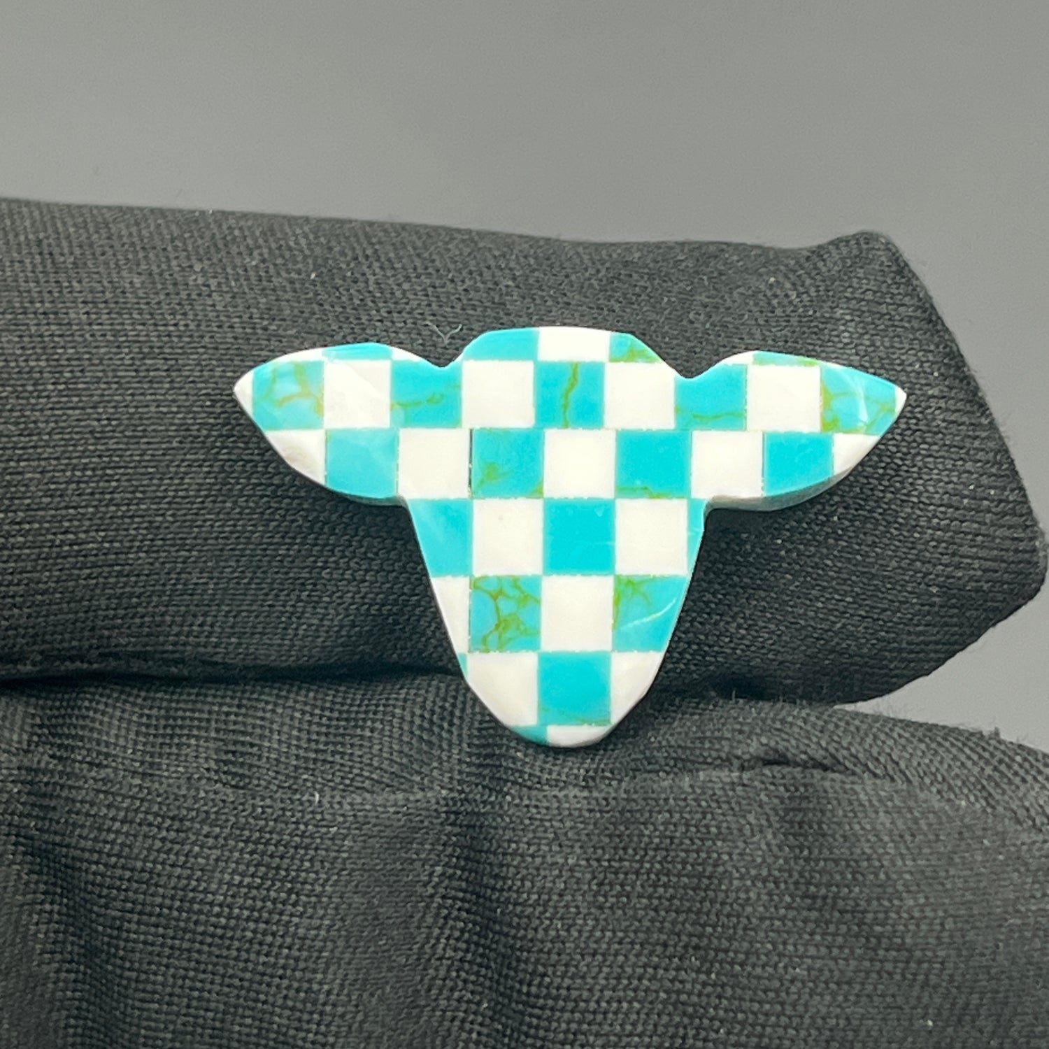 Blue & White Checker Board Cabochon - Cow Head