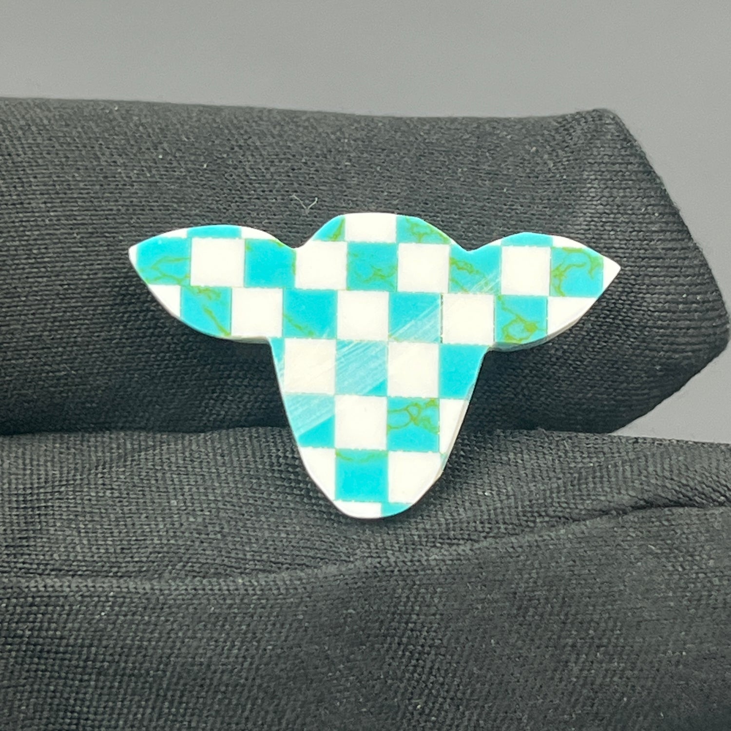 Blue & White Checker Board Cabochon - Cow Head