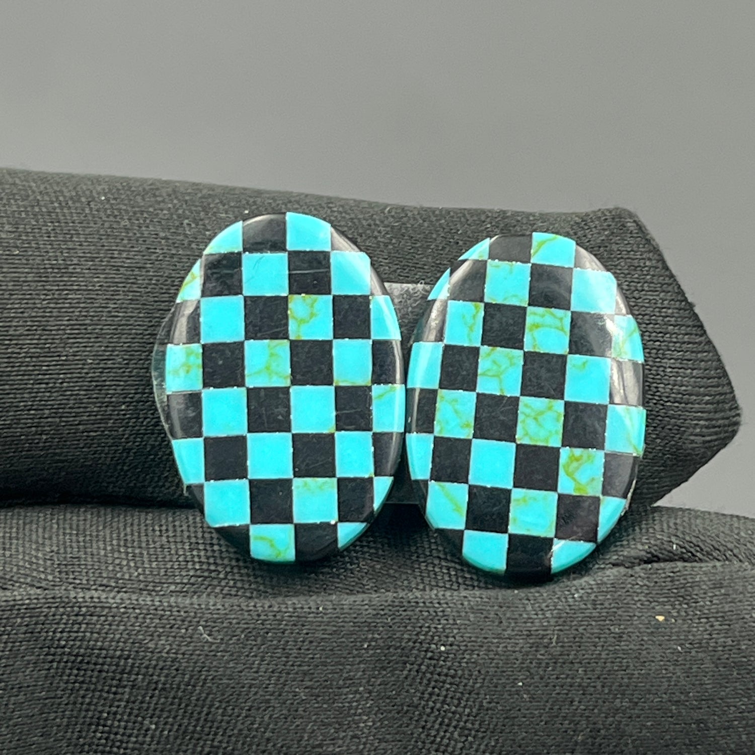 Blue & Black Checker Board- Matching Pairs - Oval
