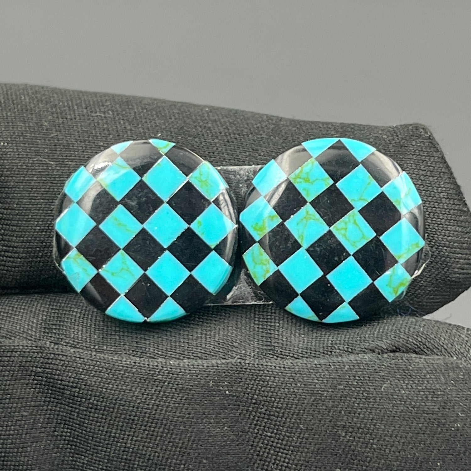 Blue & Black Checker Board- Matching Pairs - Round