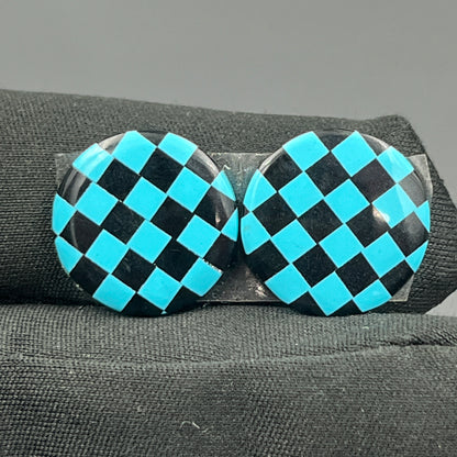 Blue & Black Checker Board- Matching Pairs - Round