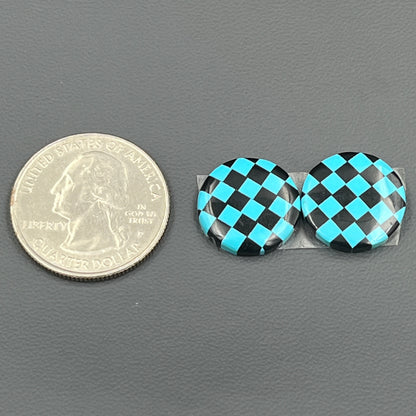 Blue & Black Checker Board- Matching Pairs - Round